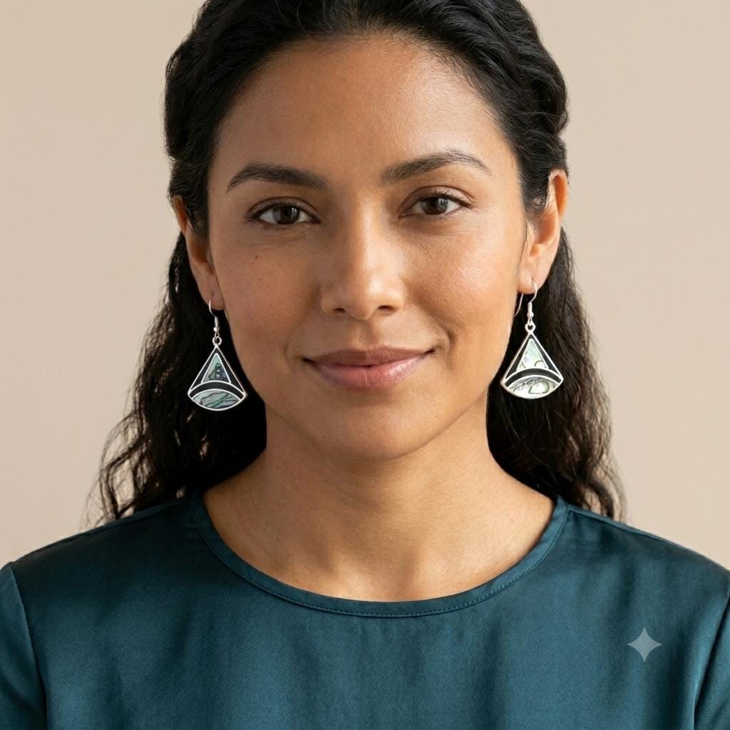 Silver Plated Abalone Inlay Triangle Earrings – Artisan Mexican Design