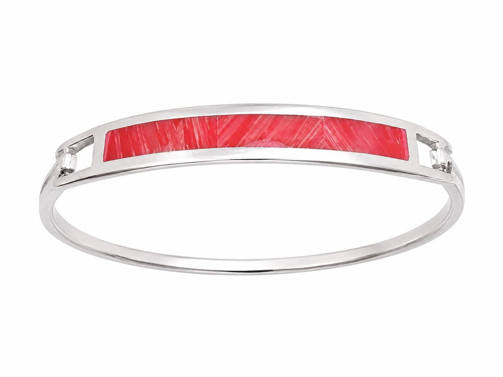 Mexican Artisan Silver Plated Salmon Enamel Boho Cuff Bracelet Unique Handmade Jewelry