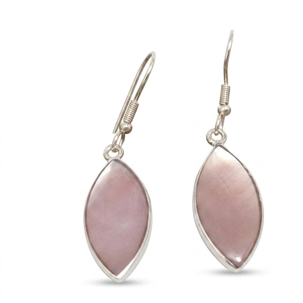Rose Mother of Pearl Earrings, Silver Plated, Mexican Artisan Jewelry