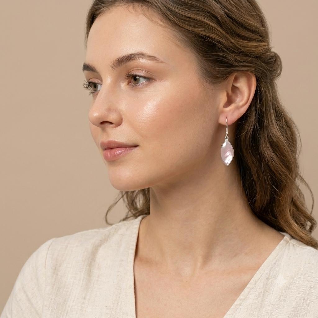 Rose Mother of Pearl Earrings, Silver Plated, Mexican Artisan Jewelry