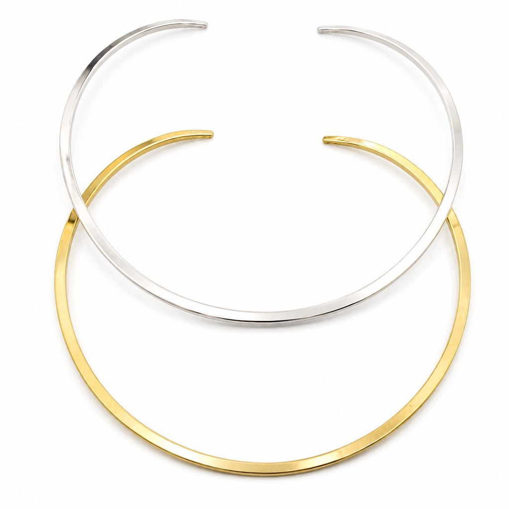 Set of 2 Silver Plated Brass Open Chokers – Minimalist Torc Necklaces
