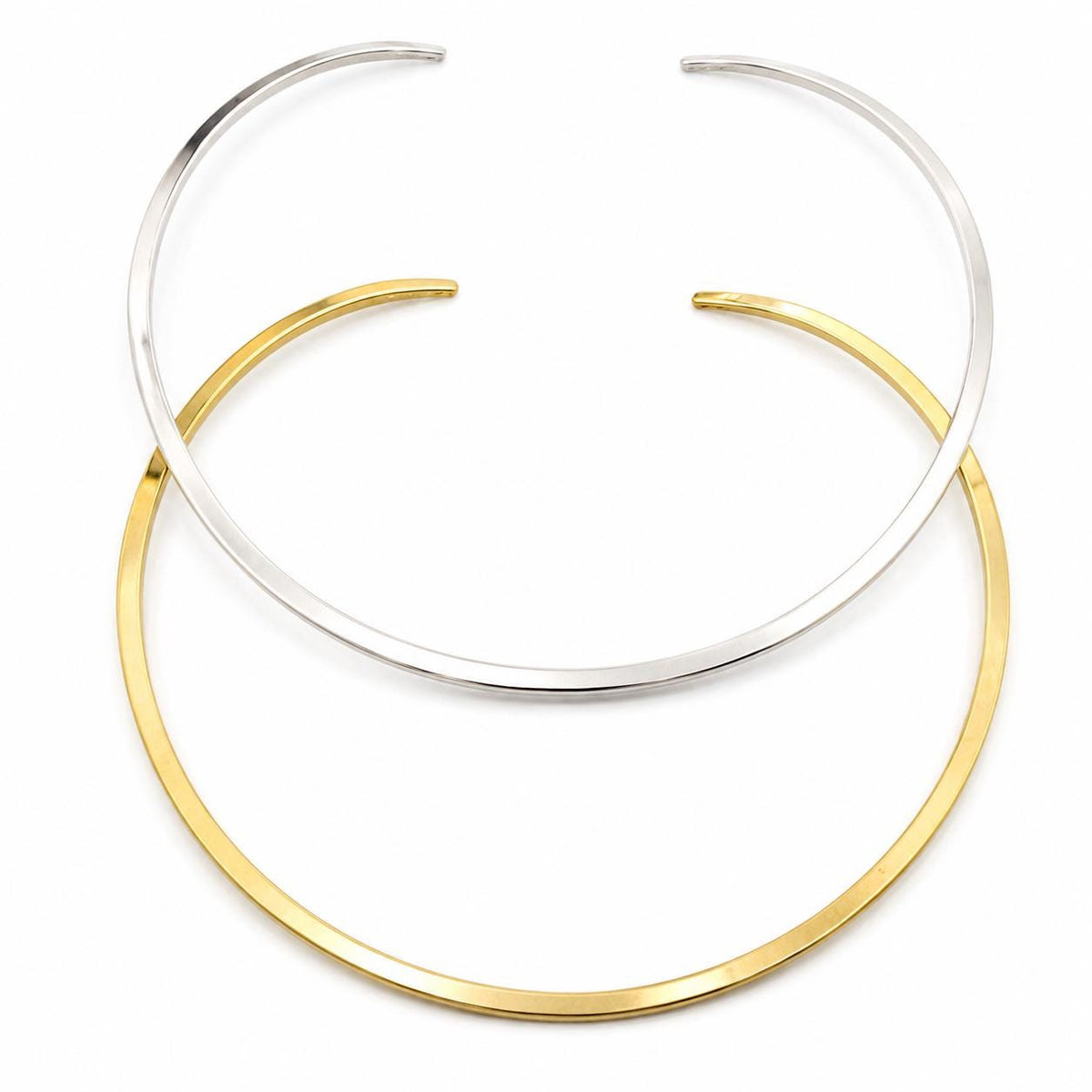 Set of 2 Silver Plated Brass Open Chokers – Minimalist Torc Necklaces