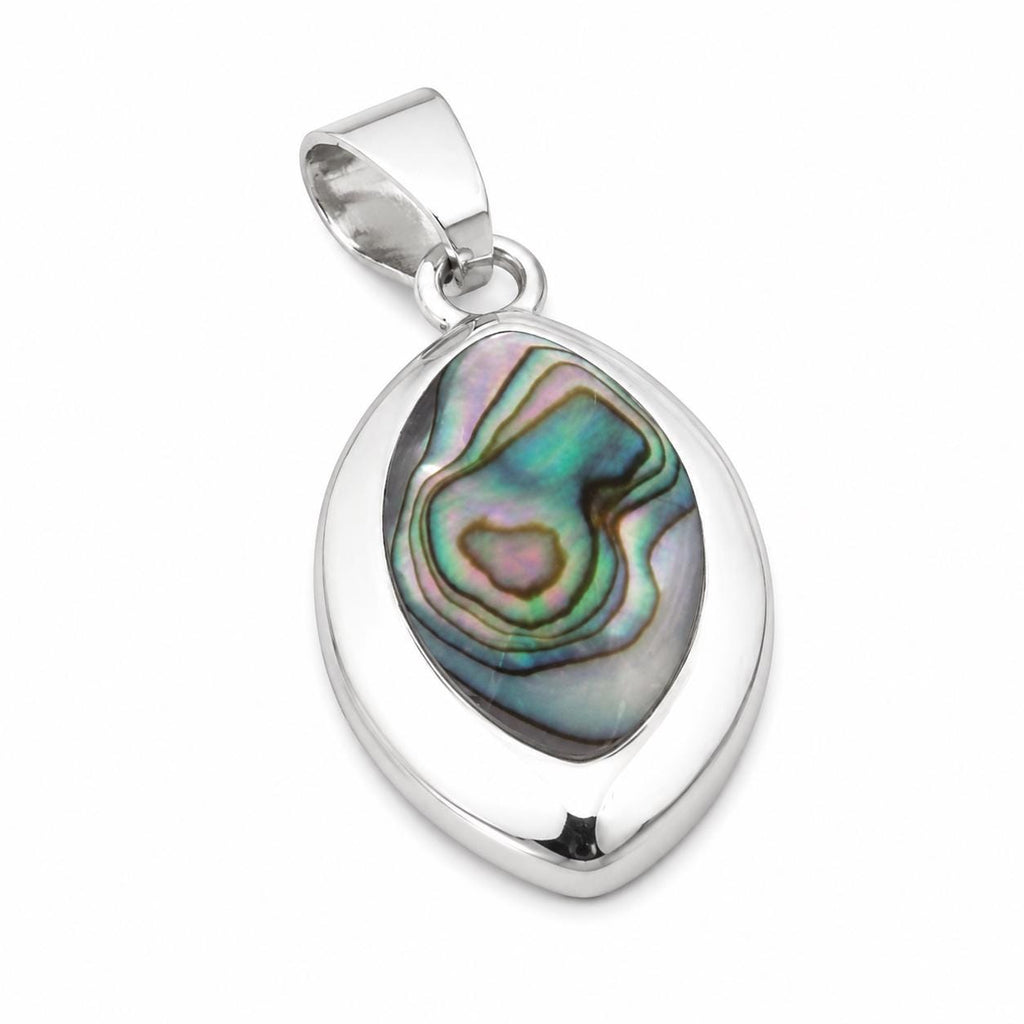 Abalone Shell Pendant: Silver Plated Azteca Design, Handmade Taxco Artisan Jewelry