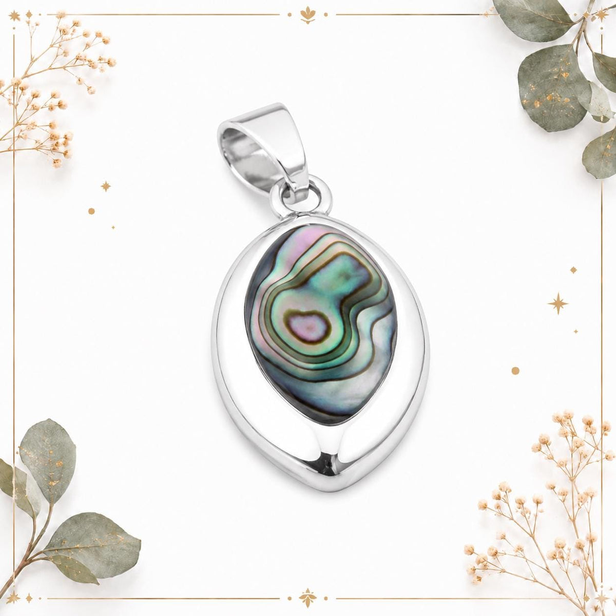 Abalone Shell Pendant: Silver Plated Azteca Design, Handmade Taxco Artisan Jewelry