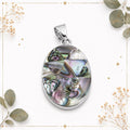 Handcrafted Mexican Abalone Shell Pendant: Silver Plated Geometric Boho Chic Necklace - Aztec Earrings