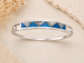 Silver Plated Abalone Geometric Blue Enamel Resin Bracelet, Taxco Mexico Boho Chic