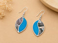Handcrafted Mexican Abalone Shell Earrings, Blue Enamel, 950 Silver Dangle