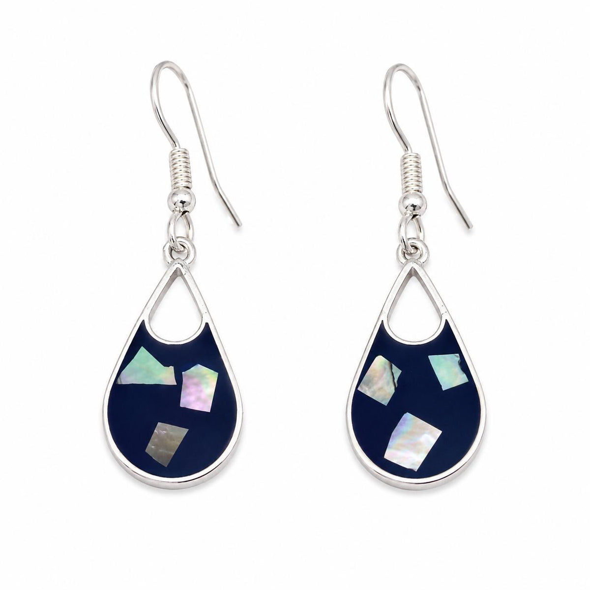 Unique Silver Plated Abalone Shell Earrings - Handcrafted Mexican Jewelry with Enamel Resin Detailing
