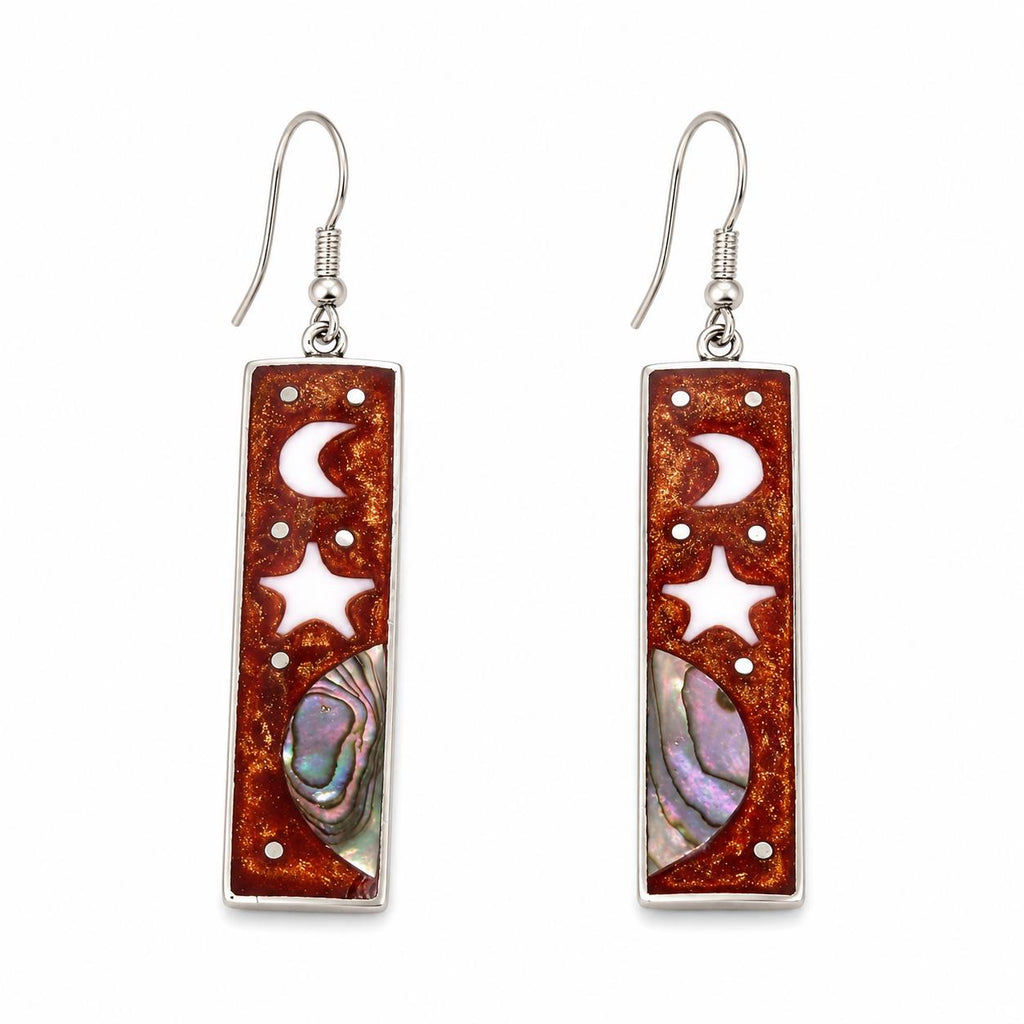 Mexican Artisan Silver Plated Celestial Earrings with Abalone Inlay