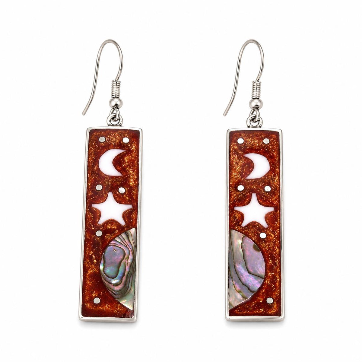 Mexican Artisan Silver Plated Celestial Earrings with Abalone Inlay