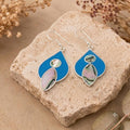 Taxco Silver Earrings with Abalone Shell & Blue Resin – Geometric Boho Dangles