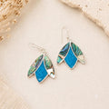 Silver Plated Abalone Shell Tulip Earrings – Blue Resin, Taxco Art Deco Design