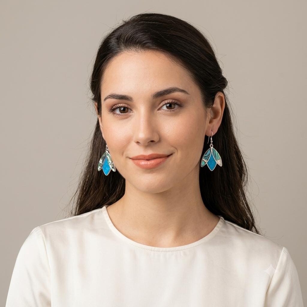 Silver Plated Abalone Shell Tulip Earrings – Blue Resin, Taxco Art Deco Design