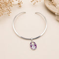 Silver Plated Choker with Mexican Abalone Daisy Pendant – Statement Necklace