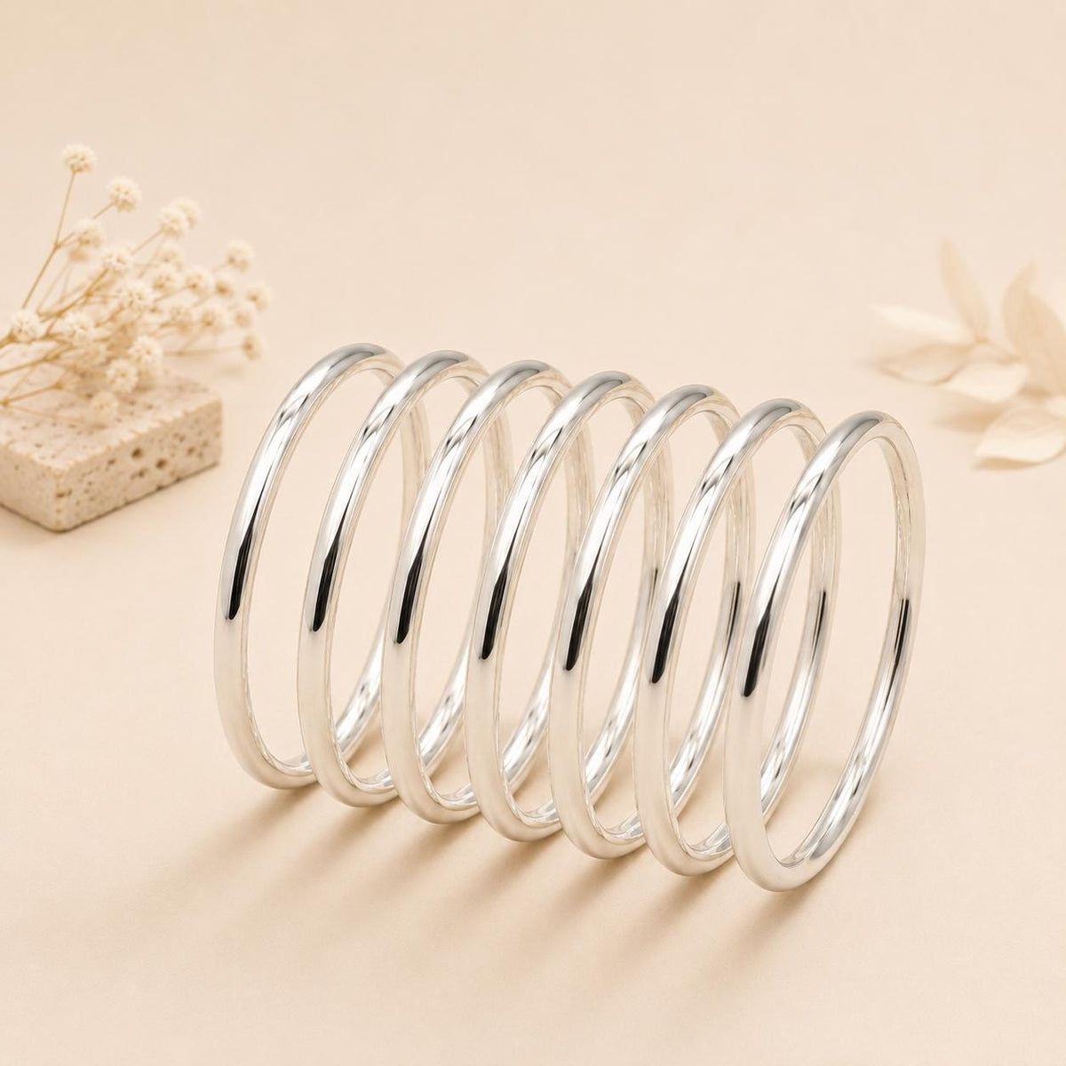 Boho Mexican Silver Plated Bangle Set: 7 Weekly Bracelets