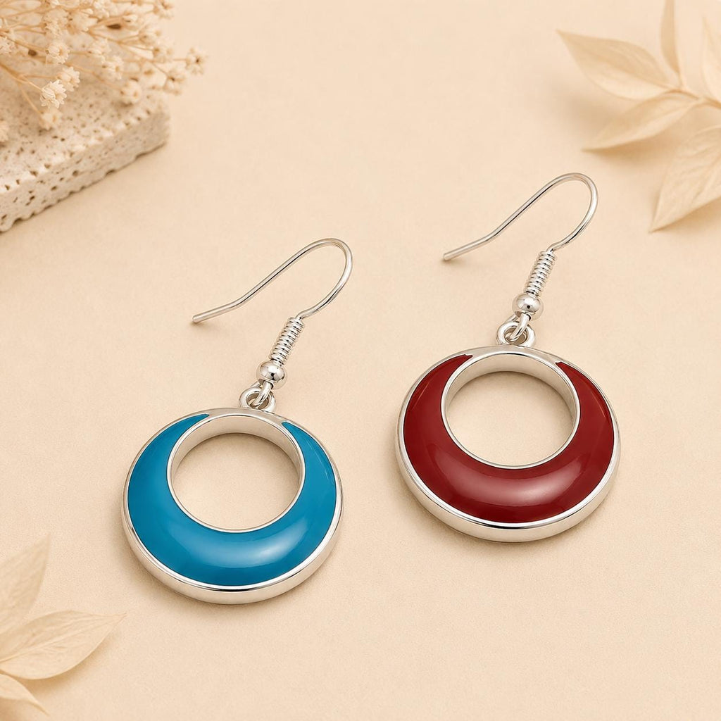 Handcrafted Reversible Silver-Plated Hoop Earrings with Red and Blue Resin - Unique 2-in-1 Statement Jewelry