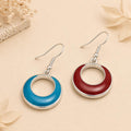 Handcrafted Reversible Silver-Plated Hoop Earrings with Red and Blue Resin - Unique 2-in-1 Statement Jewelry