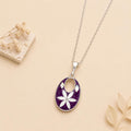 Vintage Mexican Silver Plated Necklace – Mother of Pearl Flower, Purple Resin Enamel Effect
