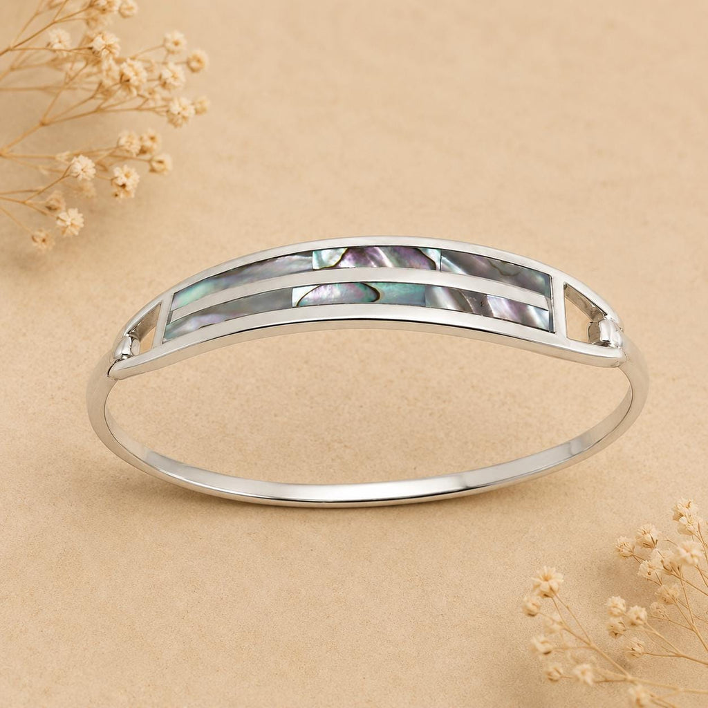 Elegant Silver Plated Mexican Bracelet with Art Deco Abalone Inlay