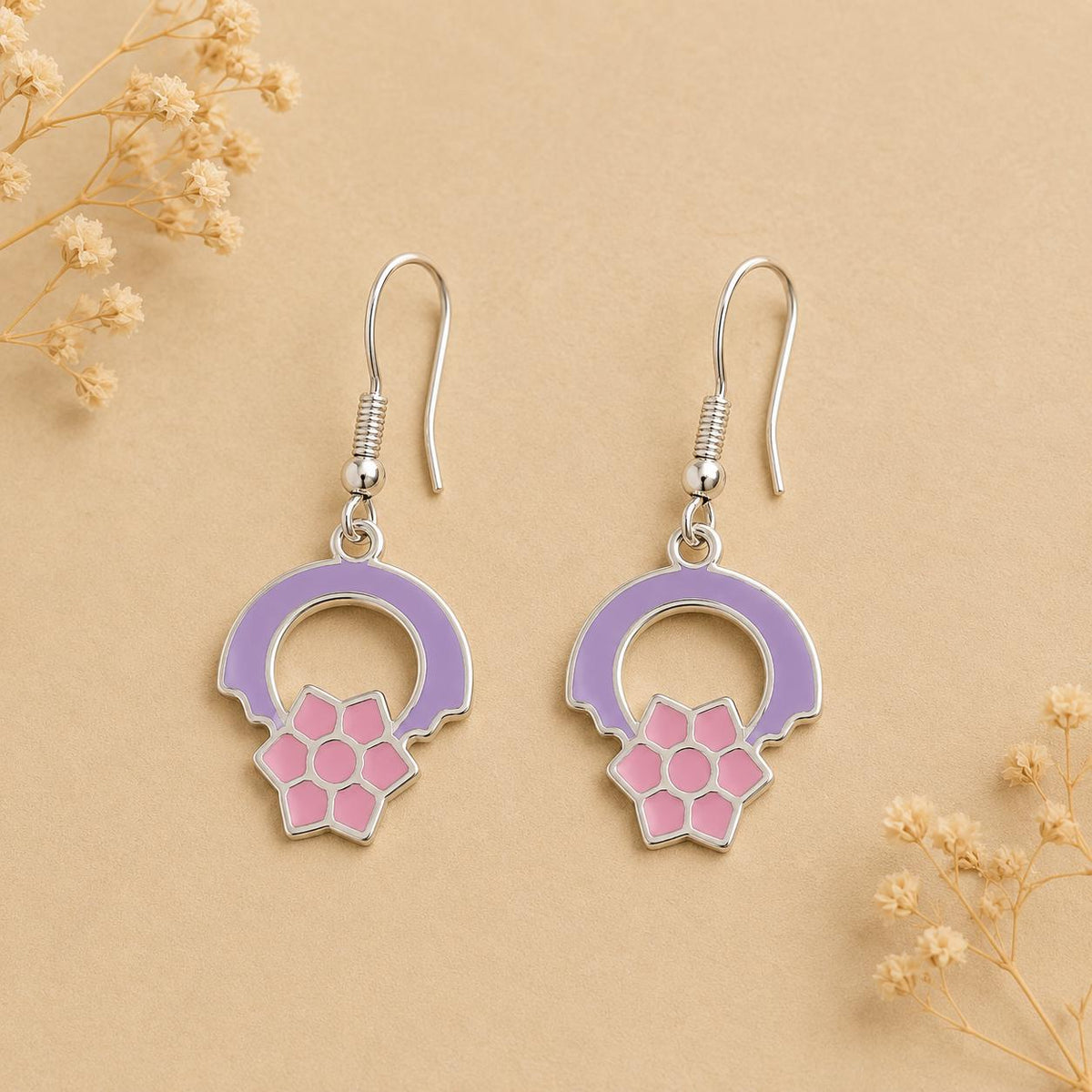 Handcrafted Silver Plated Flower Earrings: Enamel Effect Boho Jewelry from Mexico