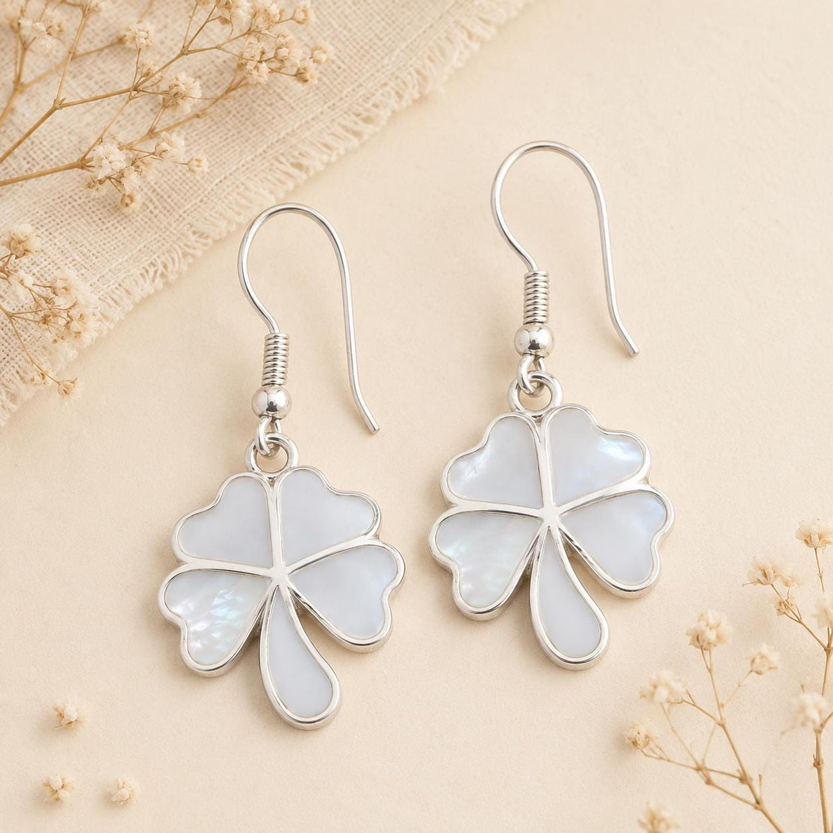 Handcrafted Silver Plated Floral Mother of Pearl Earrings from Mexico