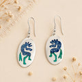 Silver Plated Kokopeli Earrings: Malachite Turquoise Enamel Dangle, Artisan Mexican Jewelry