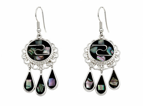 Art Deco Abalone Tassel Earrings – Silver Plated Boho Chic Jewelry