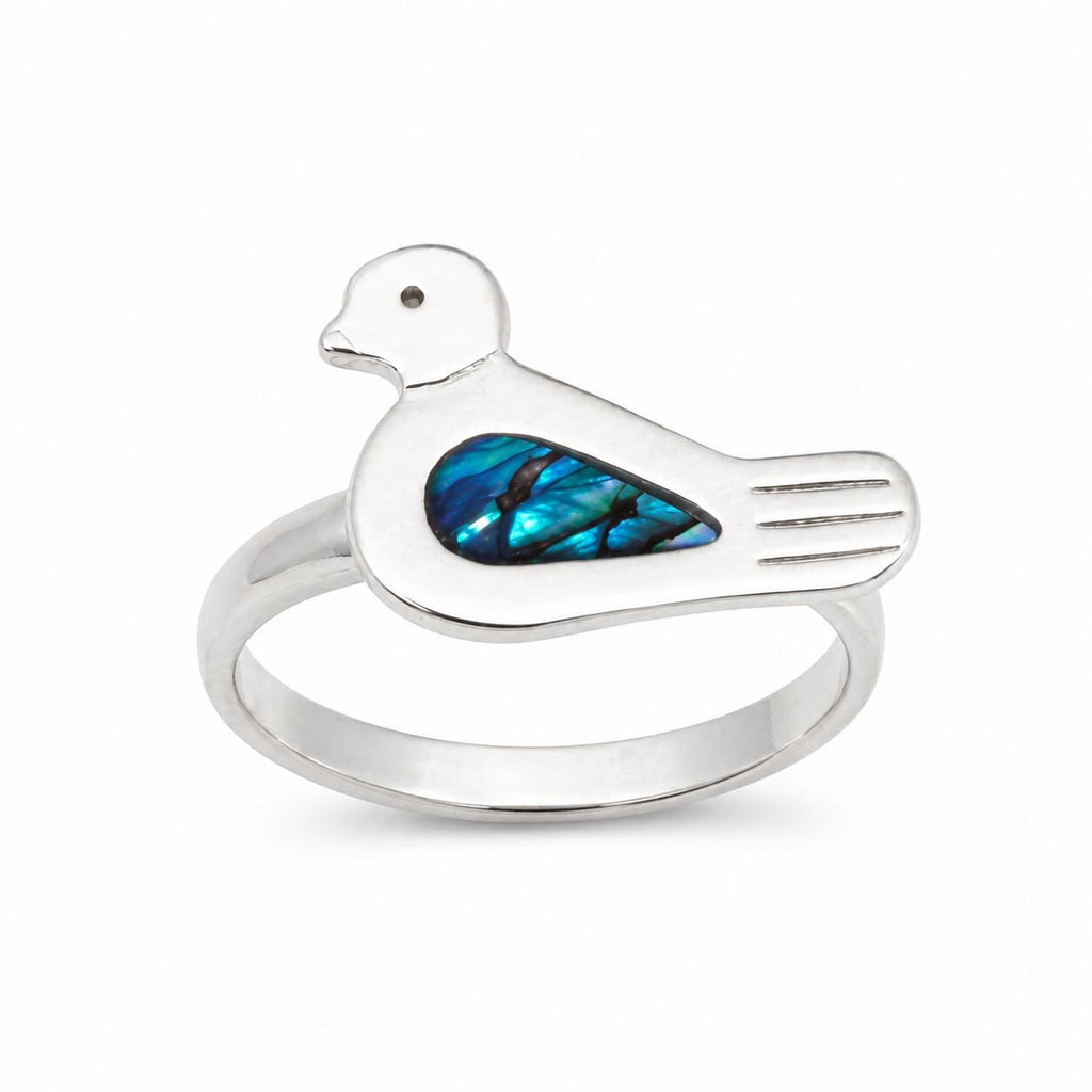 Silver Plated Duck Ring with Blue Abalone – Art Deco Mexican Jewelry