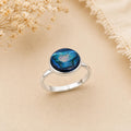 Elegant Handmade Silver Plated Mexican Ring with Blue Abalone