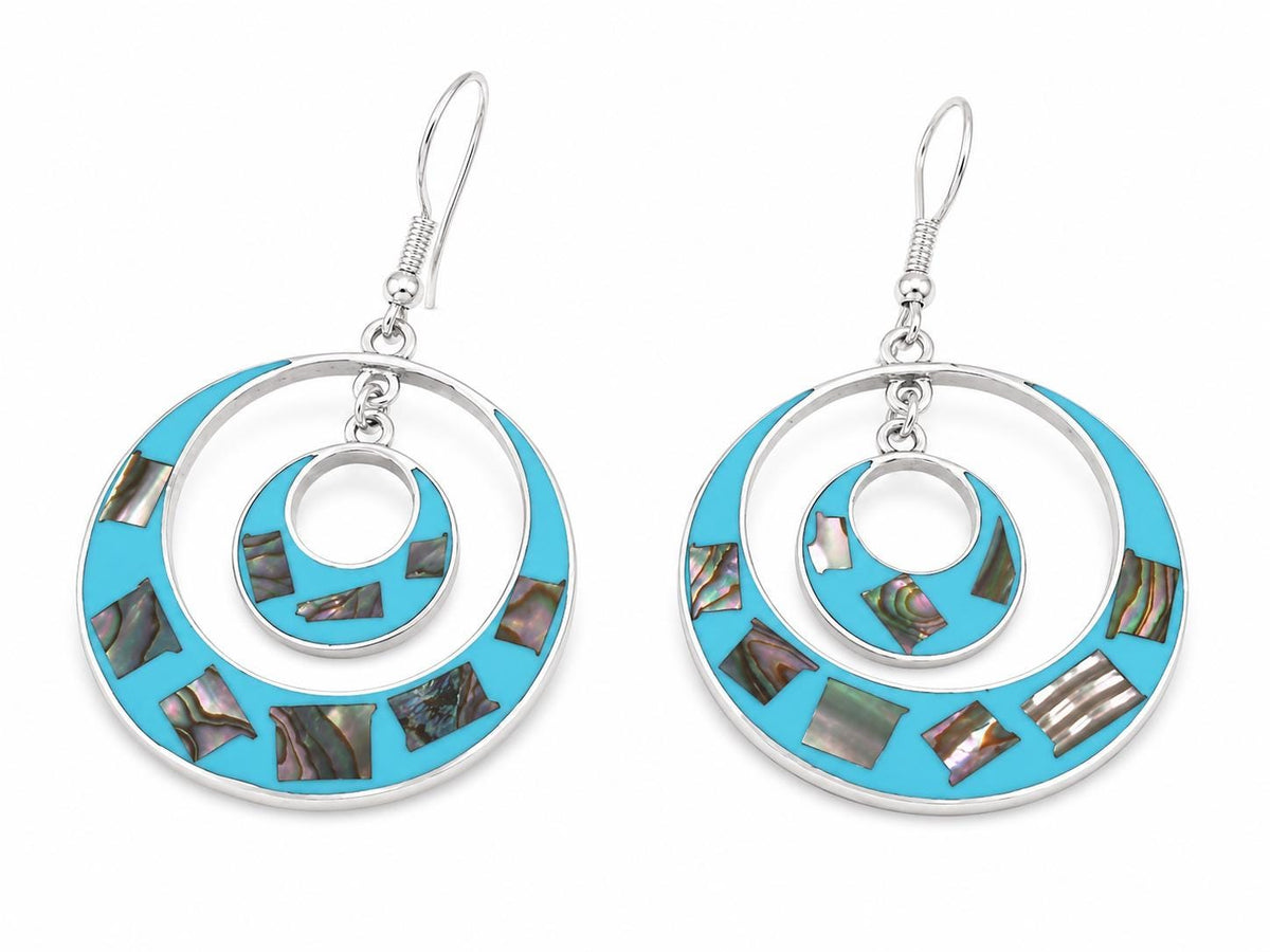 Handcrafted Silver Plated Abalone & Enamel Mosaic Statement Earrings