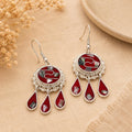 Handmade Silver Plated Mexican Abalone Inlay Tassel Earrings, Boho Statement Jewelry