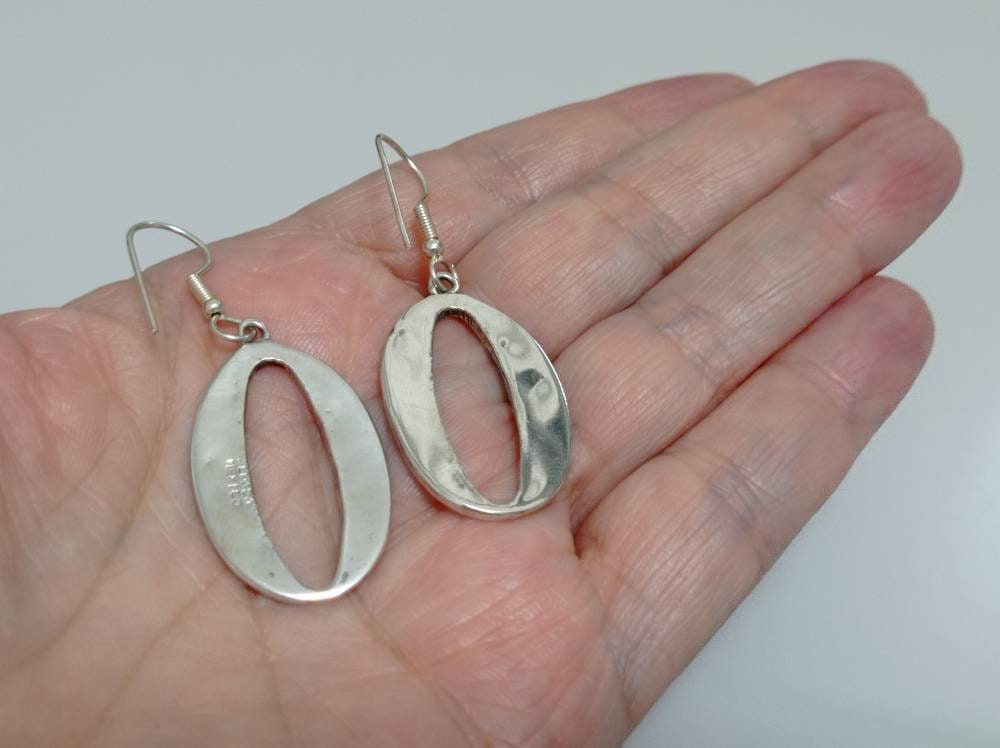 Abalone hoop taxco earrings, Mexican earrings, Silver plated earrings, Hook earrings, geometric jewelry,Bohochic jewelry, Ethnic earrings