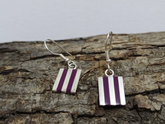 Silver plated purple resin mexican  geometric earrings, hook dangle rectangle earrings,mexican jewelry,Bohochic jewelry, Ethnic earrings