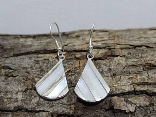 Mother of pearl earrings, Mexican earrings, Silver plated earrings,  Drop Hook earring, geometricBohochic jewelry, Ethnic handmade earring