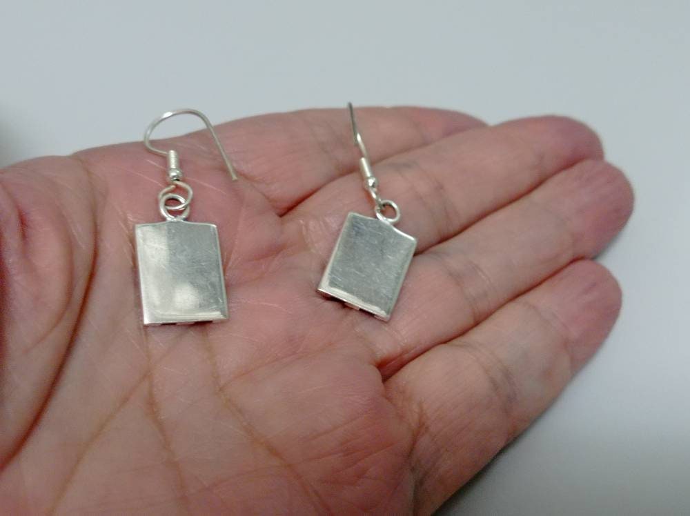 Silver plated purple resin mexican  geometric earrings, hook dangle rectangle earrings,mexican jewelry,Bohochic jewelry, Ethnic earrings