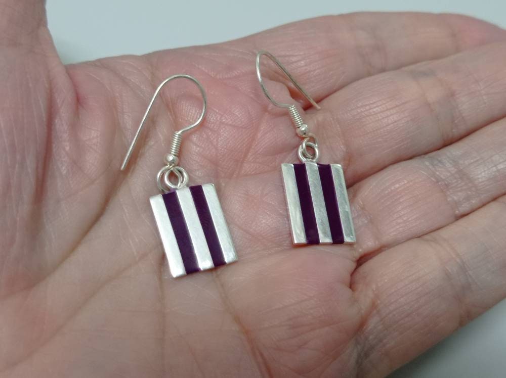 Silver plated purple resin mexican  geometric earrings, hook dangle rectangle earrings,mexican jewelry,Bohochic jewelry, Ethnic earrings