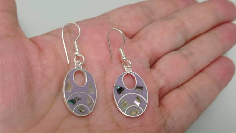 Abalone shell  earrings, Mexican earrings, Silver plated earring,Hoop earrings, geometric purple earrings jewelry,Bohochic mexican  jewelry