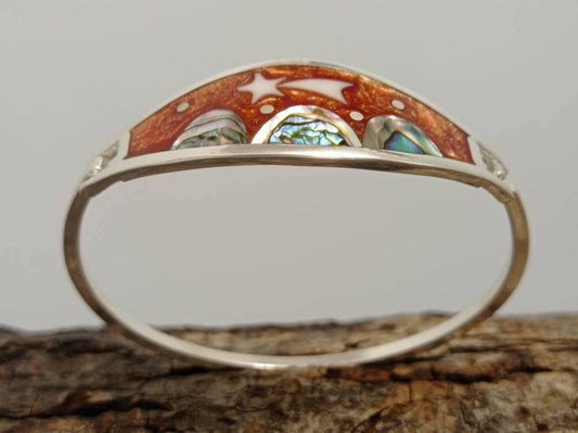 Abalone İnlay kite bracelet, Silver plated bracelet, brown bracelet, Planet bohochic jewelry, landscape bracelet,mother of Pearl bracelet