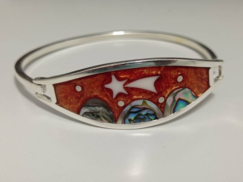 Abalone İnlay kite bracelet, Silver plated bracelet, brown bracelet, Planet bohochic jewelry, landscape bracelet,mother of Pearl bracelet