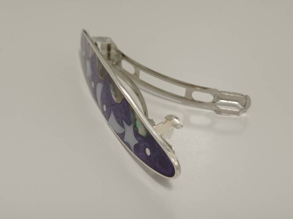 Nacre moon,star and kite hair barrette,celestial purple french hair clip, Silver plated planet slide