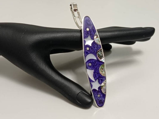 Nacre moon,star and kite hair barrette,celestial purple french hair clip, Silver plated planet slide