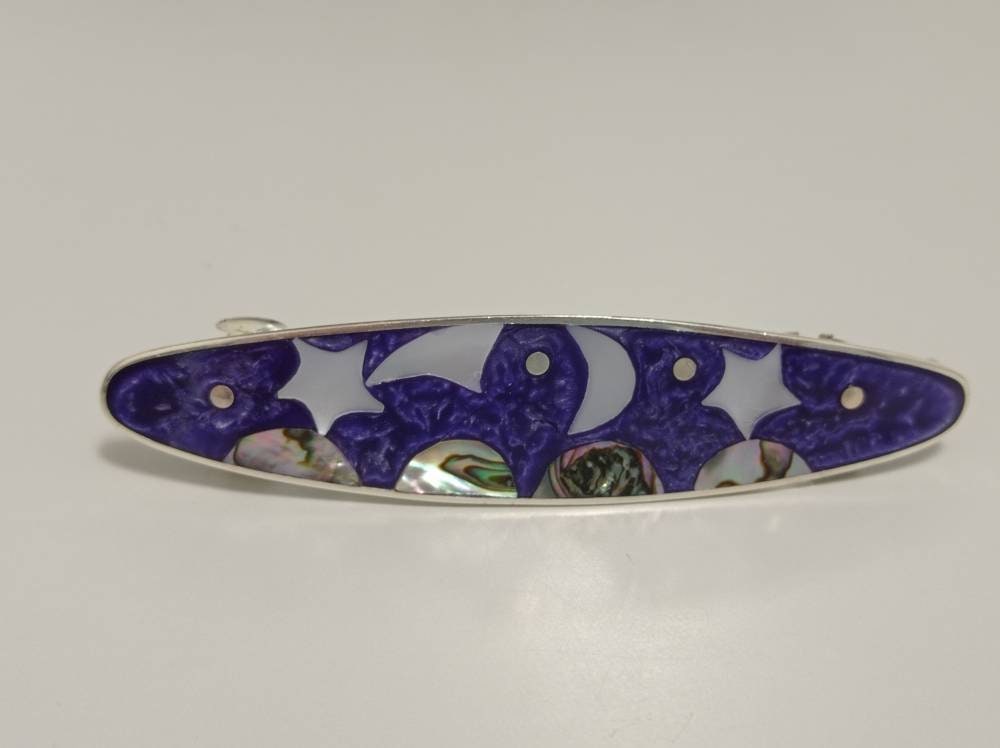 Nacre moon,star and kite hair barrette,celestial purple french hair clip, Silver plated planet slide