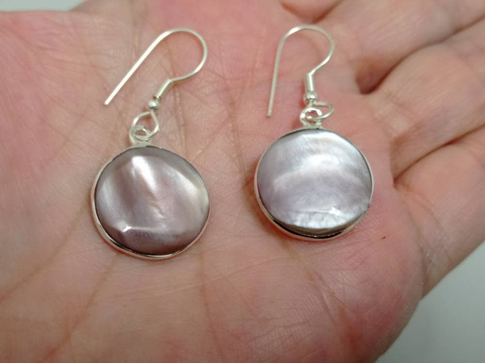 Rose round mother of pearl earrings ,mexican silver plated earrings, Hook earrings, geometric jewelry,dainty  jewelry,