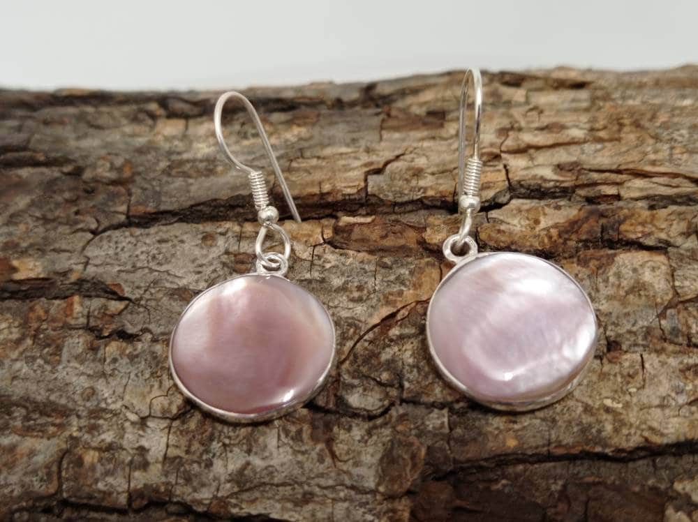 Rose round mother of pearl earrings ,mexican silver plated earrings, Hook earrings, geometric jewelry,dainty  jewelry,