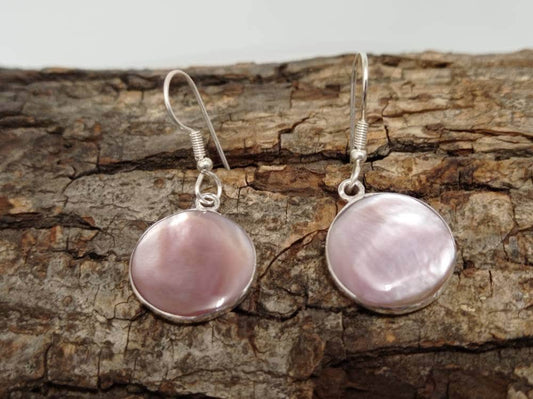 Rose round mother of pearl earrings ,mexican silver plated earrings, Hook earrings, geometric jewelry,dainty  jewelry,