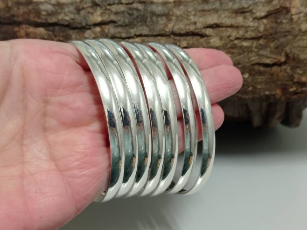 7 days bangles,silver plated set of 7 bracelets,6 mm half round bracelets ,weekly bracelet, mexican stacked bracelets, bracelets set