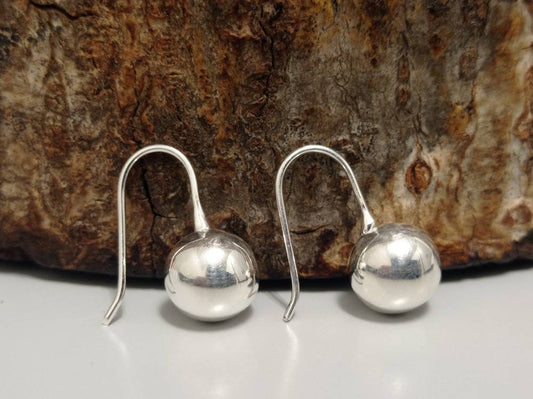 Silver plated mexican 10mm ball dangle earrings, Hook earrings, geometric Boho jewelry, Ethnic handmade jewrlry,gipsy earring