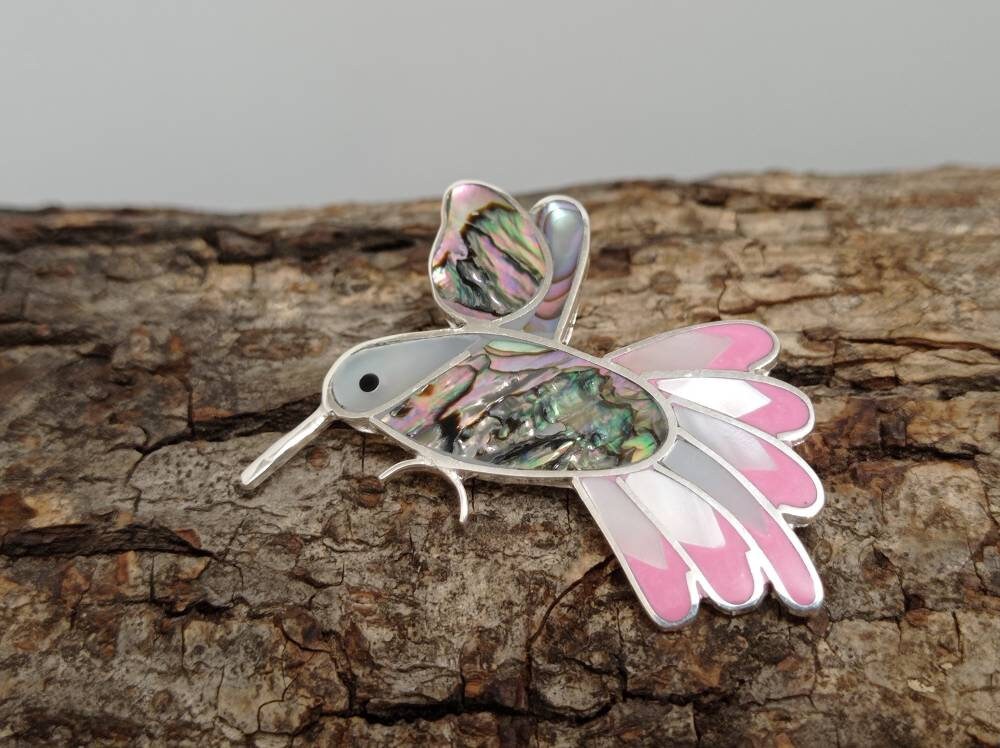 Hummingbird pink pendant, Mexican pendant, Silver plated pendant, abalone pendant, Bohochic jewelry,bird pendant,mother of Pearl pendant