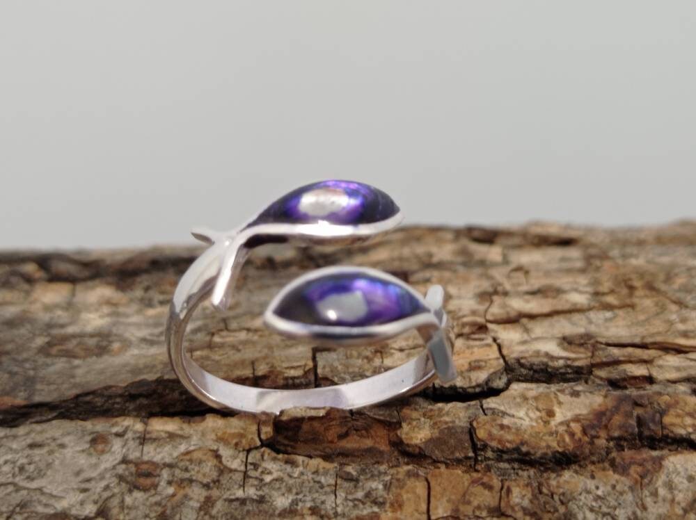 Purple abalone fishes mexican ring ,Silver plated  ring,iridescent ring,geometric ring,mexican jewelry,animal rings