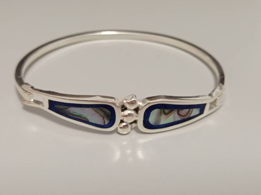 Art deco blue abalone butterfly mexican bracelet, Silver plated bracelet, purple bracelet, geometric Bohochic jewelry,  handmade bracelet